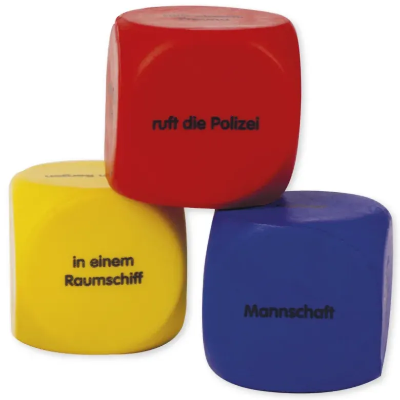 Set Flüster-Würfel 6-tlg. Deutsch "Geschichten-Einstieg", 4 cm