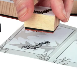 Set Holzstempel "Lebenszyklus Schmetterling", 11-tlg. mit Stempelkissen