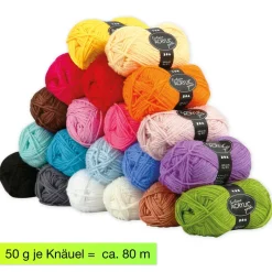 Set Polyacryl-Garn 3-fädig, 20 Farben à 50 g