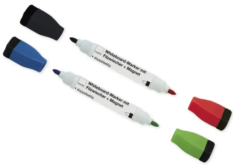 Set Whiteboard-Marker Doppelspitze mit Filzwischer + Magnet, 2-tlg.