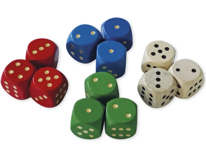 Set Würfel aus Holz in Montessori-Farben, 16 x 16 mm, 12 Stück im Etui "Montessori Premium"
