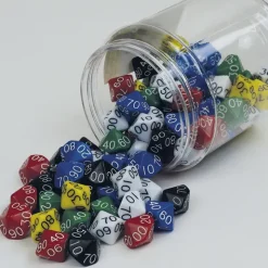 Set Würfel zehnseitig 00-90 (Zehner), 100 Stück in Dose