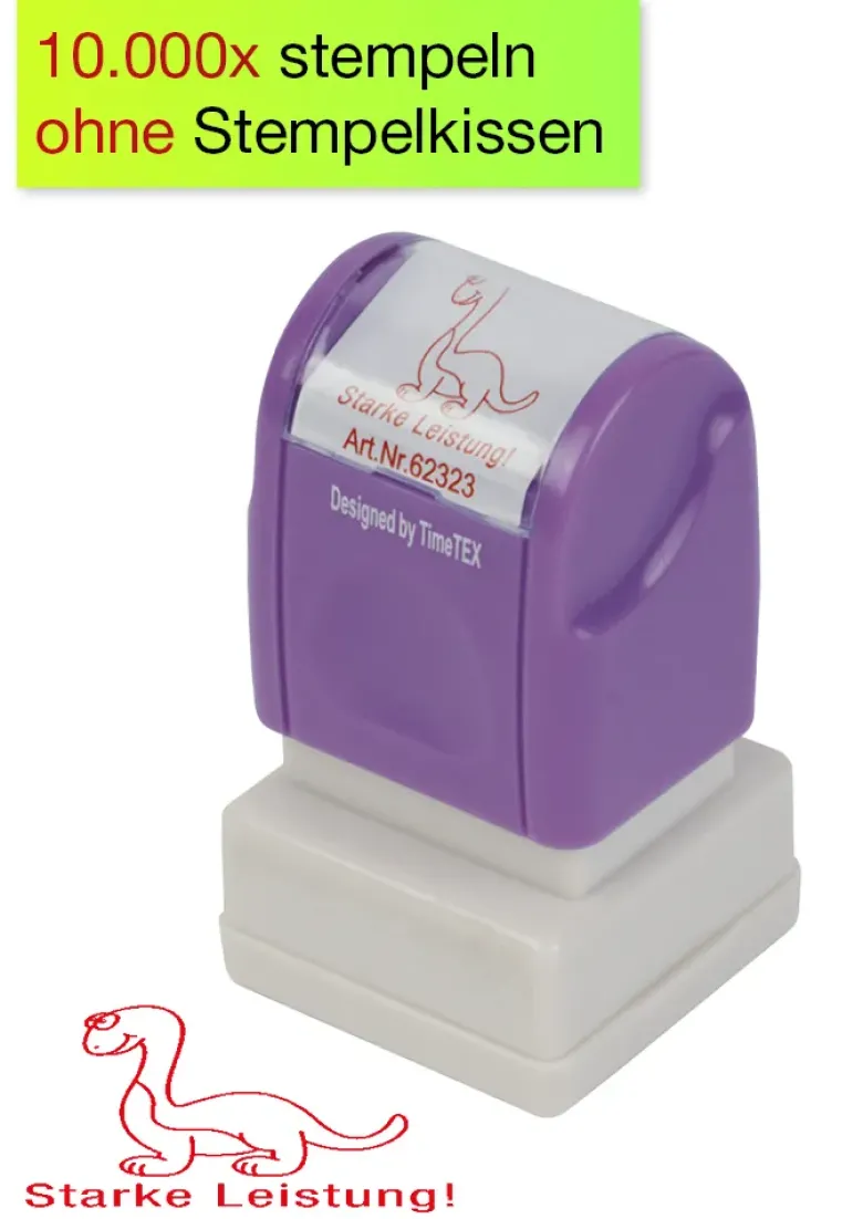 Siebdruck-Stempel "Perpetuum", Dino "Starke Leistung!"