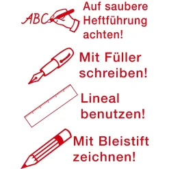 Siebdruck-Stempel "Perpetuum", 4 in 1, "Auf saubere Heftführung..."