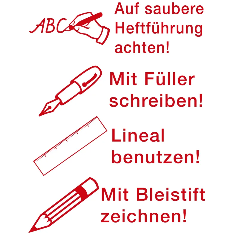 Siebdruck-Stempel "Perpetuum", 4 in 1, "Auf saubere Heftführung..."