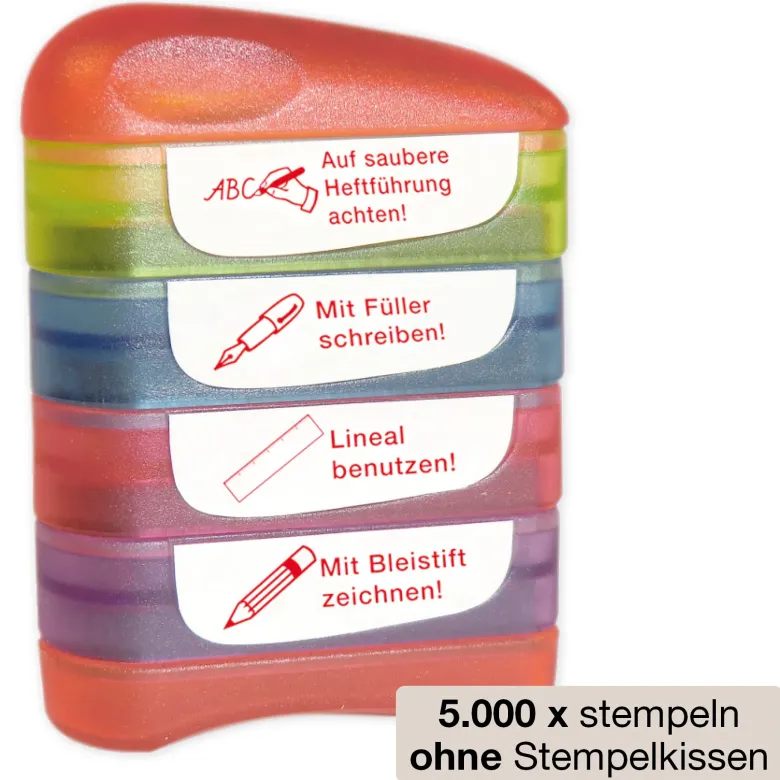 Siebdruck-Stempel "Perpetuum", 4 in 1, "Auf saubere Heftführung..."