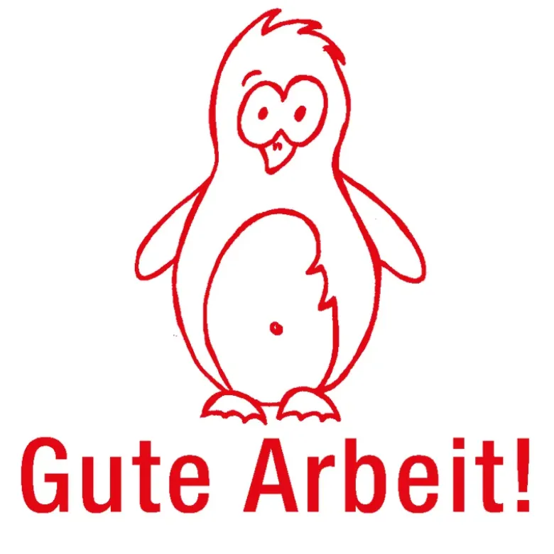 Siebdruck-Stempel "Perpetuum", Pinguin "Gute Arbeit!"