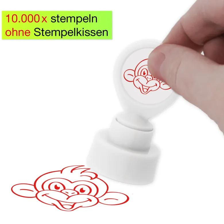 Siebdruck-Stempel "Perpetuum" rund "Affe"