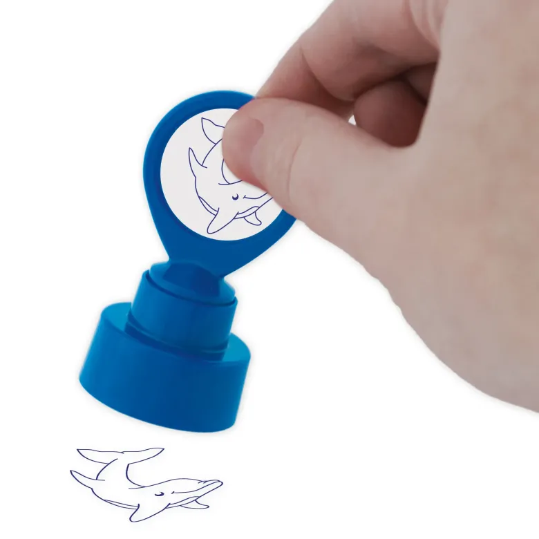 Siebdruck-Stempel "Perpetuum" rund "Delfin"