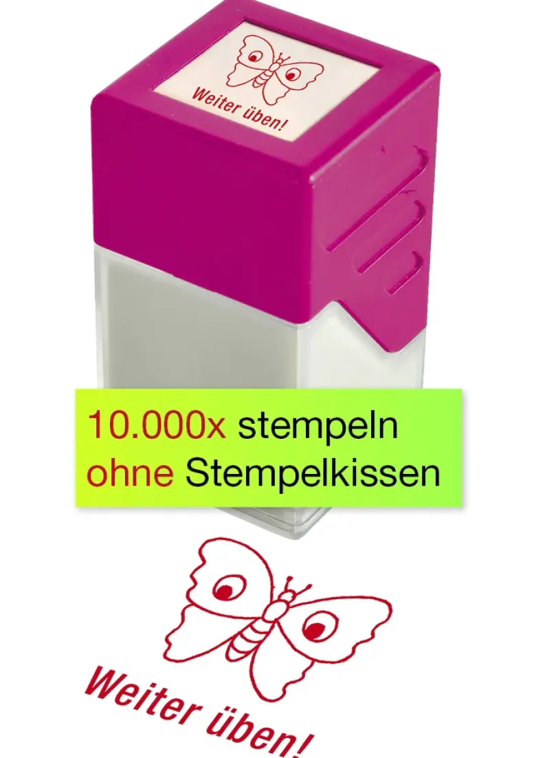 Siebdruck-Stempel "Perpetuum", Schmetterling "Weiter üben!"