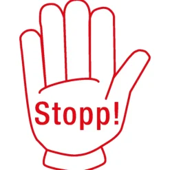 Siebdruck-Stempel "Perpetuum", "Stopp!"