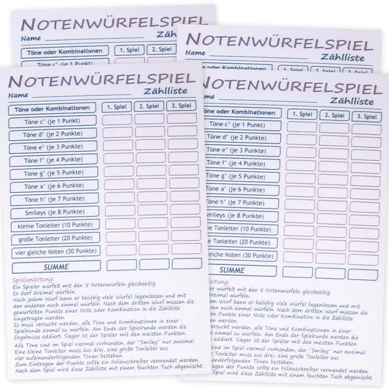 Spiel Notenwürfel c'-h', 9-tlg.