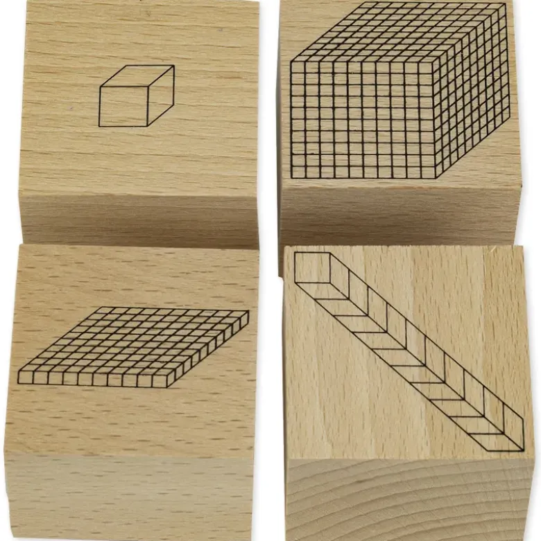 Stempel "Dienes Dezimalsystem" aus Holz, 4-tlg.