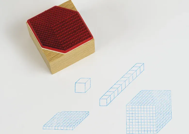 Stempel "Dienes Dezimalsystem" aus Holz, 4-tlg.