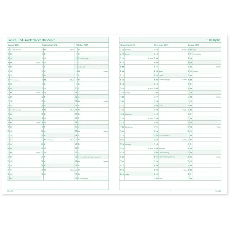 System-Schulplaner-Set 2026/2027 A4, grün, mit Klick-Schutz-Cover