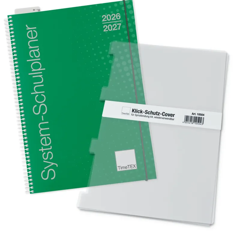 System-Schulplaner-Set 2026/2027 A4, grün, mit Klick-Schutz-Cover