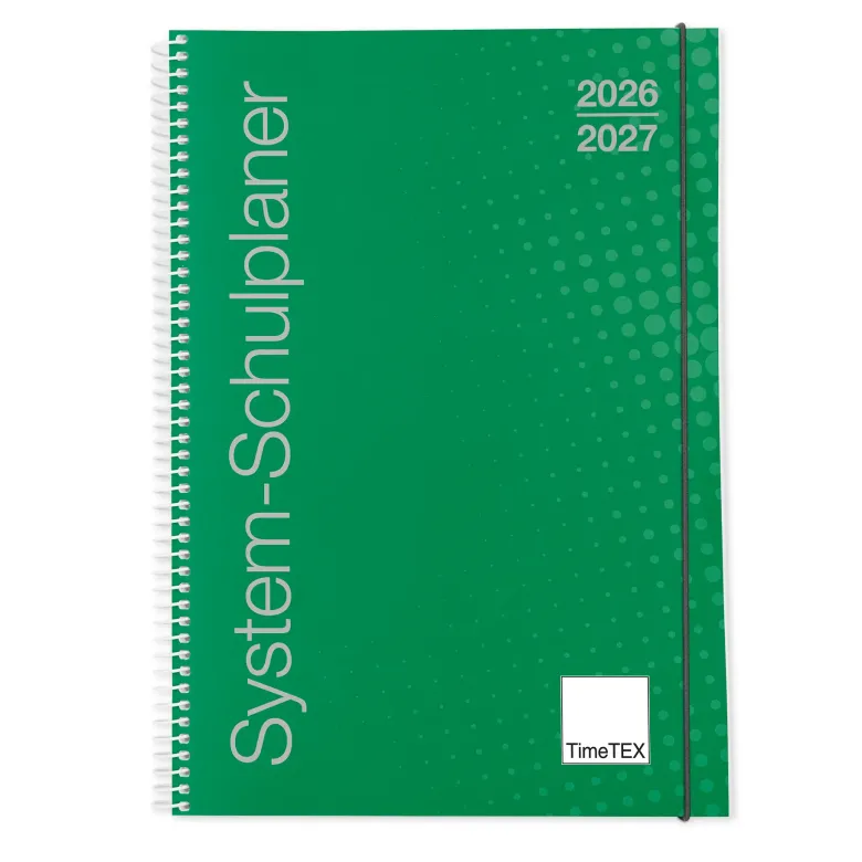 System-Schulplaner-Set 2026/2027 A4, grün, mit Klick-Schutz-Cover