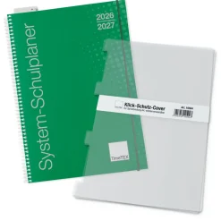 System-Schulplaner-Set 2026/2027 A5, grün, mit Klick-Schutz-Cover