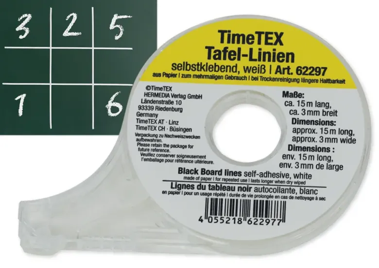 Tafel-Linien selbstklebend, weiß, im Spender, 15 m / 3 mm