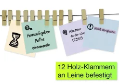 TimeTEX Aufhänge-Leine mit Saugnäpfen, 12 Holz-Klammern