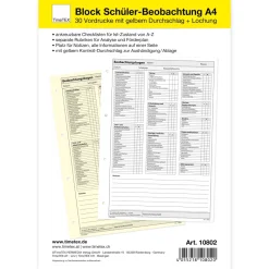 TimeTEX Block Schüler-Beobachtung A4, 30 Blatt mit Durchschlag