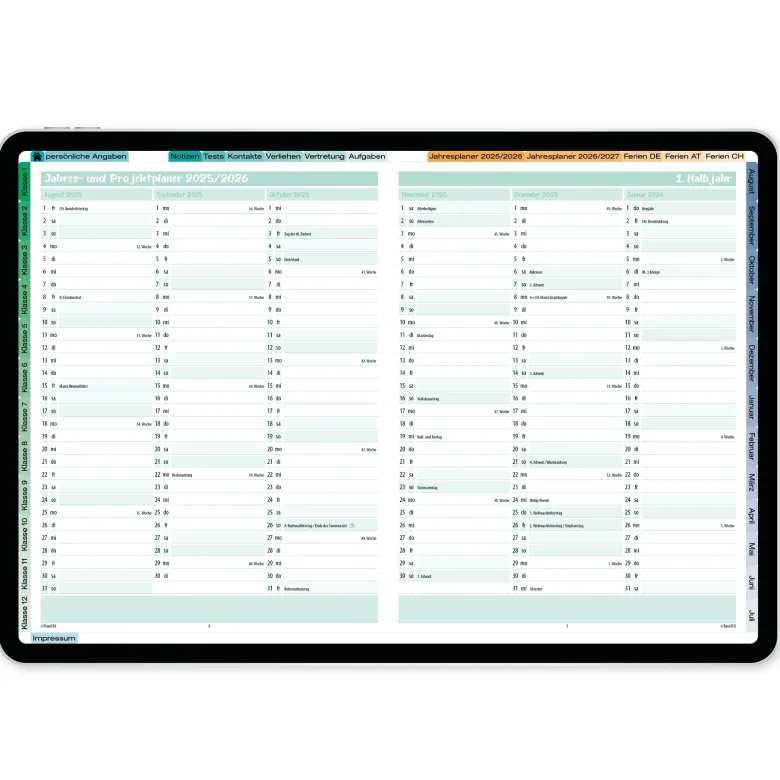 TimeTEX Digitaler Design-Schulplaner DigiPlan 2026/2027, mint