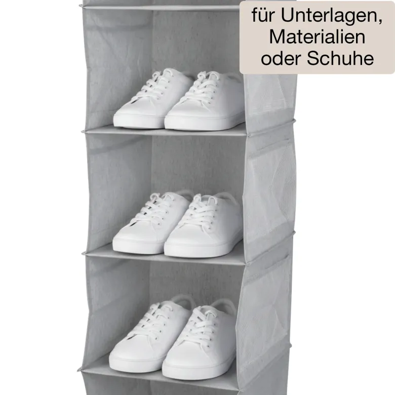TimeTEX Hänge-Regal "Origami" A4 mit 5 Fächern, aus Stoff, hellgrau