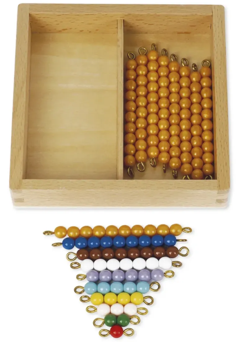 TimeTEX Kasten mit farbiger Perlentreppe und Zehnerstangen, lose Perlen "Montessori Premium"