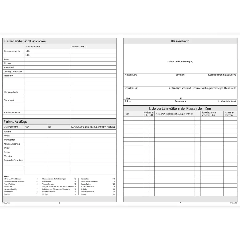 TimeTEX Klassenbuch A4-Plus, Sekundarstufe + Grundschule