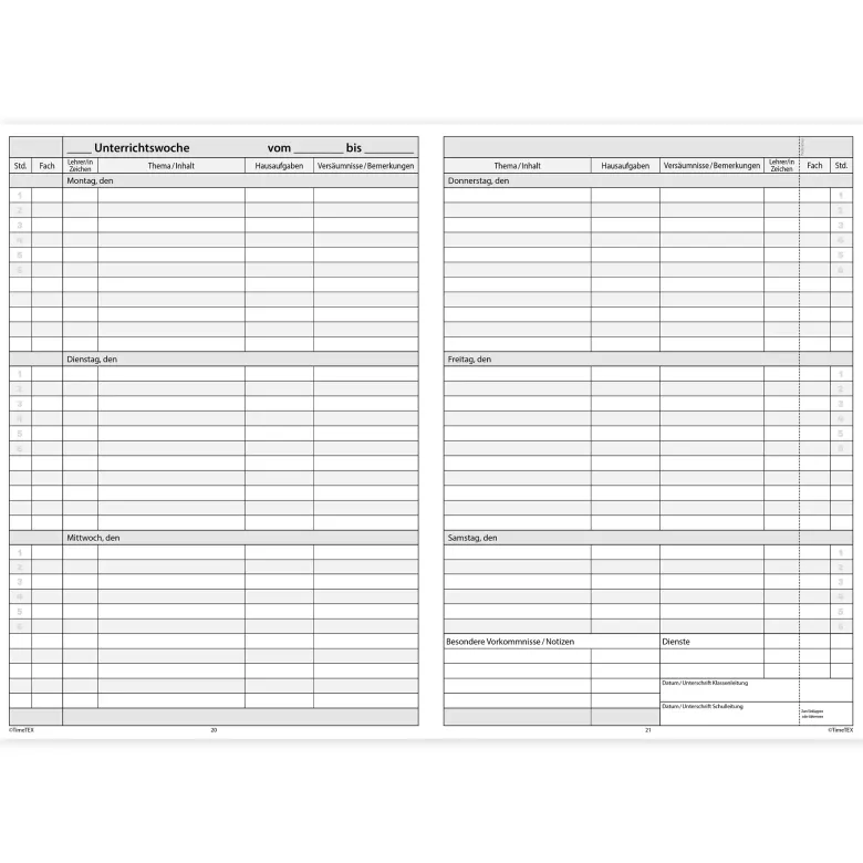 TimeTEX Klassenbuch A4-Plus, Sekundarstufe + Grundschule