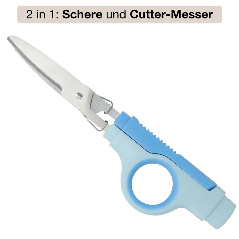 TimeTEX Multifunktions-Schere 2in1, mit Cuttermesser, blau