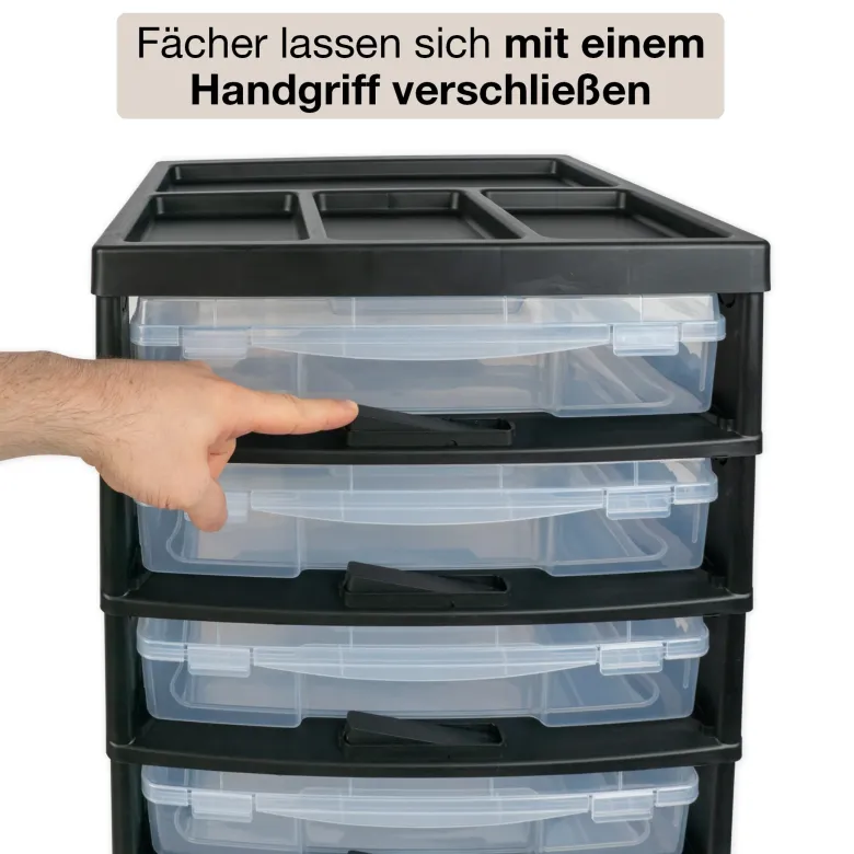 TimeTEX Schubladen-Block mit 6 Klappdeckel-Boxen und 4 Lenkrollen