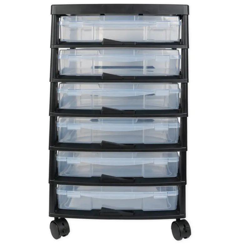 TimeTEX Schubladen-Block mit 6 Klappdeckel-Boxen und 4 Lenkrollen
