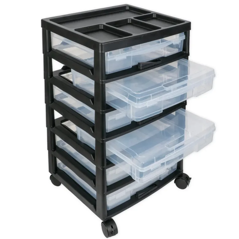 TimeTEX Schubladen-Block mit 6 Klappdeckel-Boxen und 4 Lenkrollen