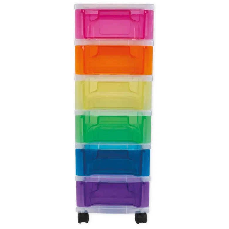 TimeTEX Schubladen-Box "Regenbogen", 6-farbig mit 4 Lenkrollen