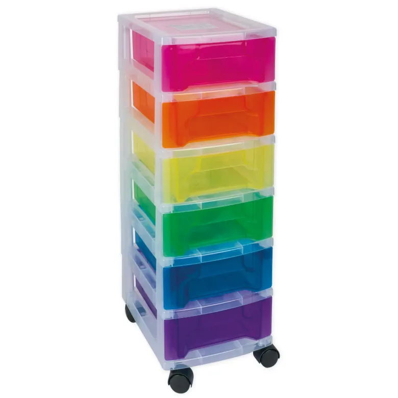 TimeTEX Schubladen-Box "Regenbogen", 6-farbig mit 4 Lenkrollen