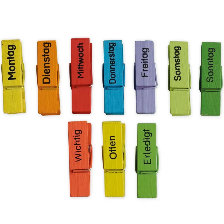 TimeTEX Wochentags-Klammern 10-tlg., farbig, mit Magnet