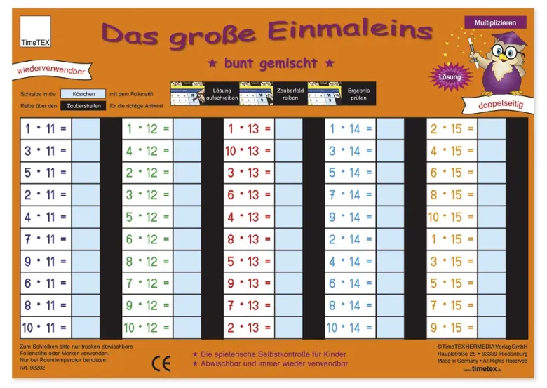 TimeTEX Zaubertafel "Mathematik" Großes 1x1