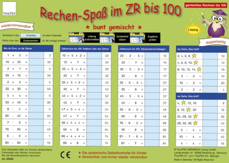 TimeTEX Zaubertafel "Mathematik" Rechen-Spaß im Zahlenraum bis 100