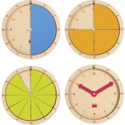 Zeit- und Bruchrechen-Uhr aus Holz, 22,5 cm ø, 19-tlg.